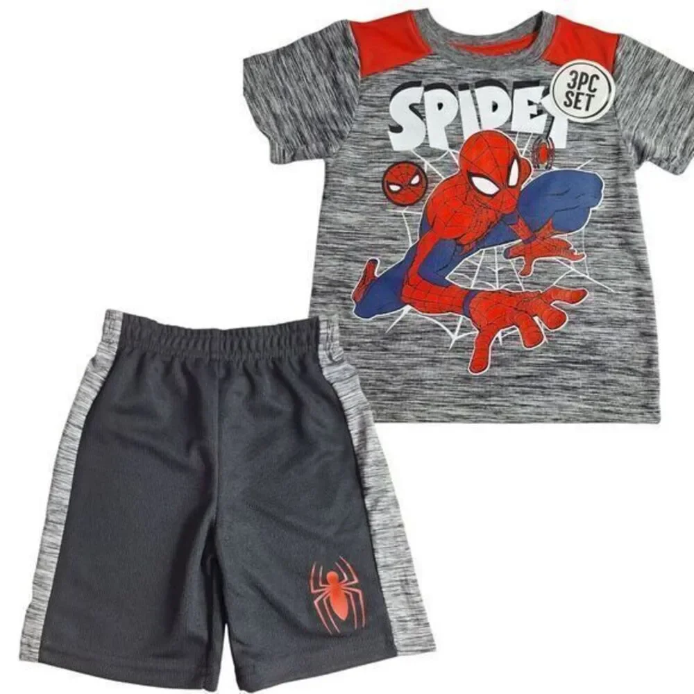 Marvel Spider-Man 5 Piece Set: Red T-shirt White T-shirt Shorts‎ Size 2 New